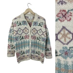 Vintage Express Medium Silk Angora Sweater Cardigan Hand Knitted Womens